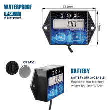 Load image into Gallery viewer, Digital Hour Meter/Tachometer and Maintenance Reminder. Battery Replaceable, for Lawn Mower Tractor Generator Marine Outboard ATV